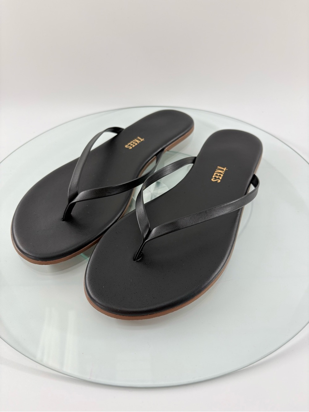 Tkees Liners Flip Flop in Sable Black Leather Thong Size 9 New Without Tags